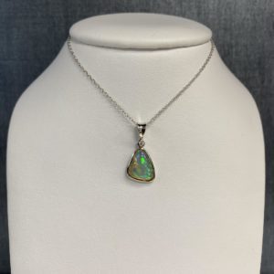 Asymmetrical Opal and Diamond Pendant 14k White Gold