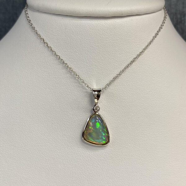 Asymmetrical Opal and Diamond Pendant 14k White Gold