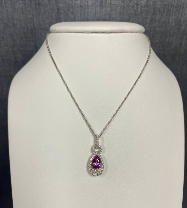 Pink Sapphire and Diamond White Gold Necklace