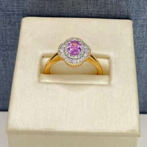 Two Tone Floral Pink Sapphire Ring With Diamonds