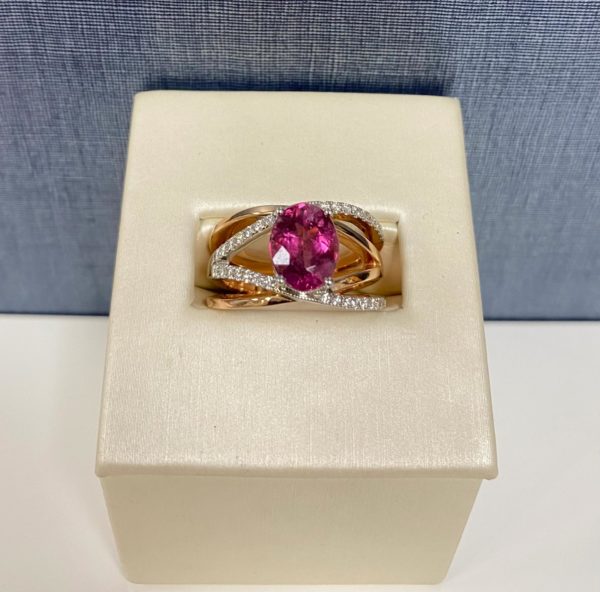 Pink Tourmaline and Diamond Rose Gold Ring