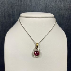 Pink Tourmaline and Diamond Yellow and White Gold Necklace
