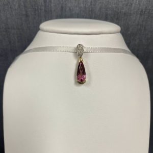 Pink Tourmaline and Diamond Yellow and White Gold Earrings