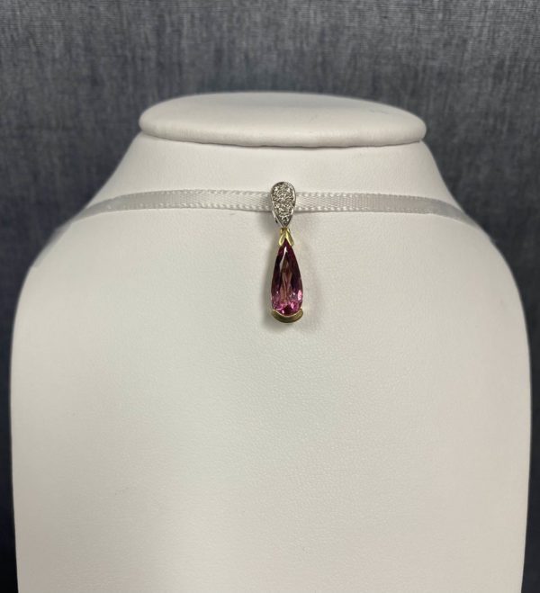Pink Tourmaline and Diamond Yellow and White Gold Earrings
