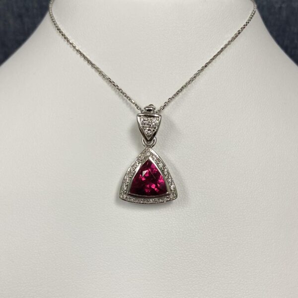 Pink Tourmaline and Diamond White Gold Necklace