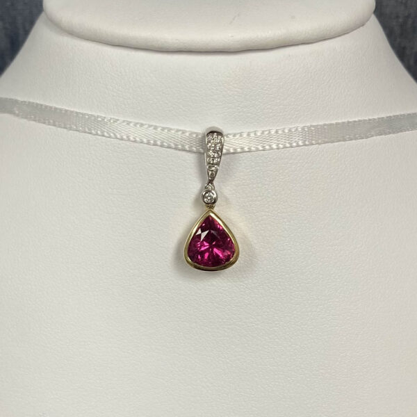 Pink Tourmaline and Diamond White and Yellow Gold Necklace