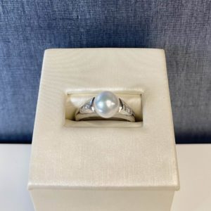 Pearl and Diamond Ring in 14k White Gold