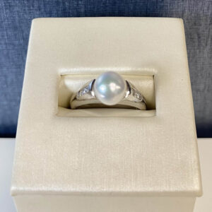 Pearl and Diamond Ring in 14k White Gold