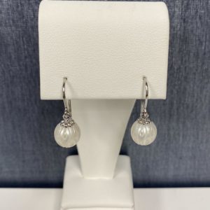 Engraved Pearl Drop Earrings in 14k White Gold