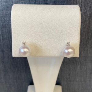 Pearl Studs With Diamond Detail in White Gold