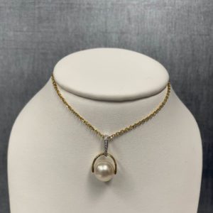 Pearl and Diamond Pendant in 14k White and Yellow Gold