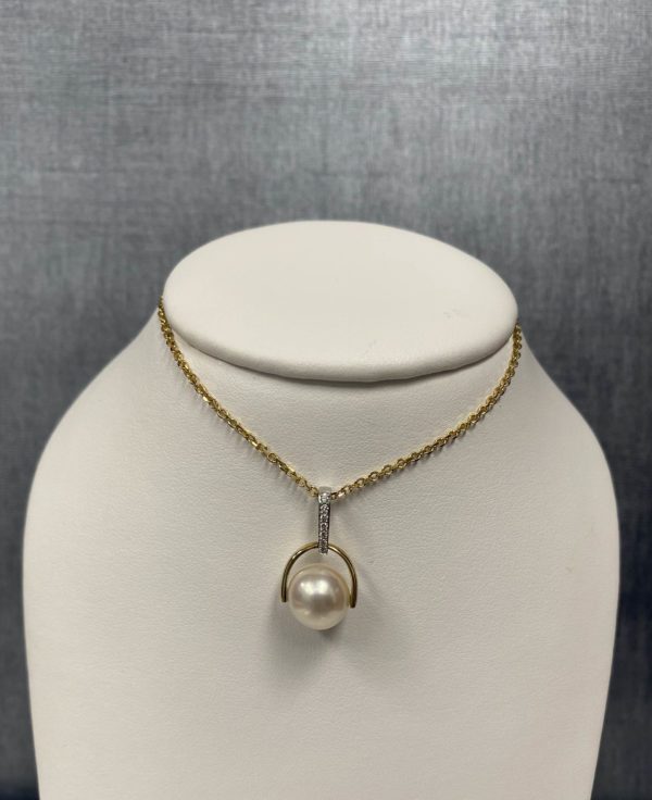 Pearl and Diamond Pendant in 14k White and Yellow Gold