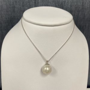 Engraved Pearl Necklace in 14k White Gold