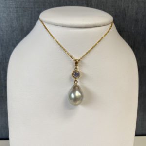 Pearl and Lolite 14k Yellow Gold Necklace