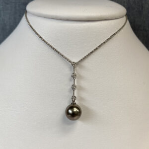 Dropped Pearl and Diamond Necklace in 14k White Gold