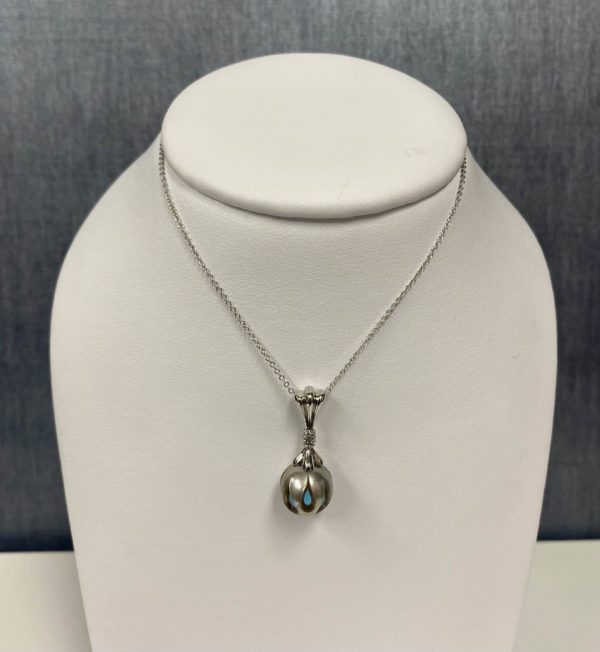 Pearl Turquoise Cut Pendant in 14k White Gold
