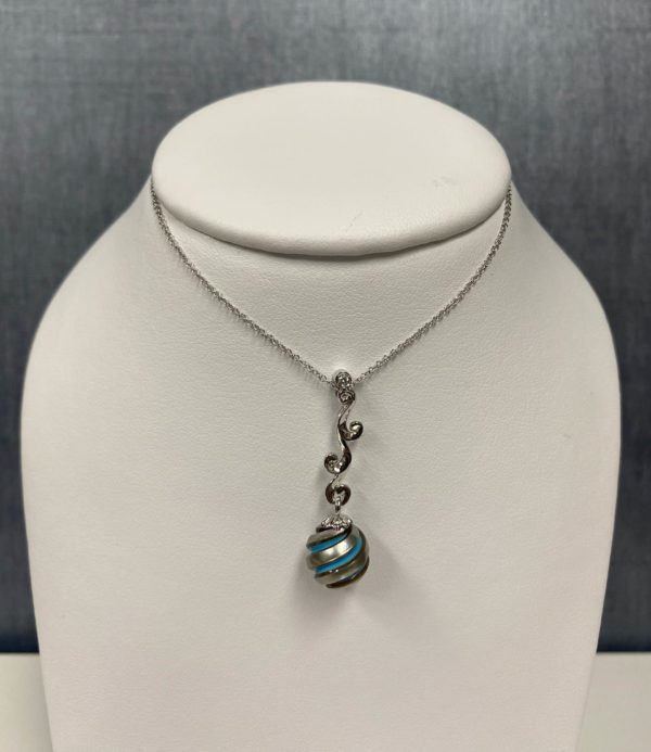 Pearl Turquoise Cut Pendant in 14k White Gold