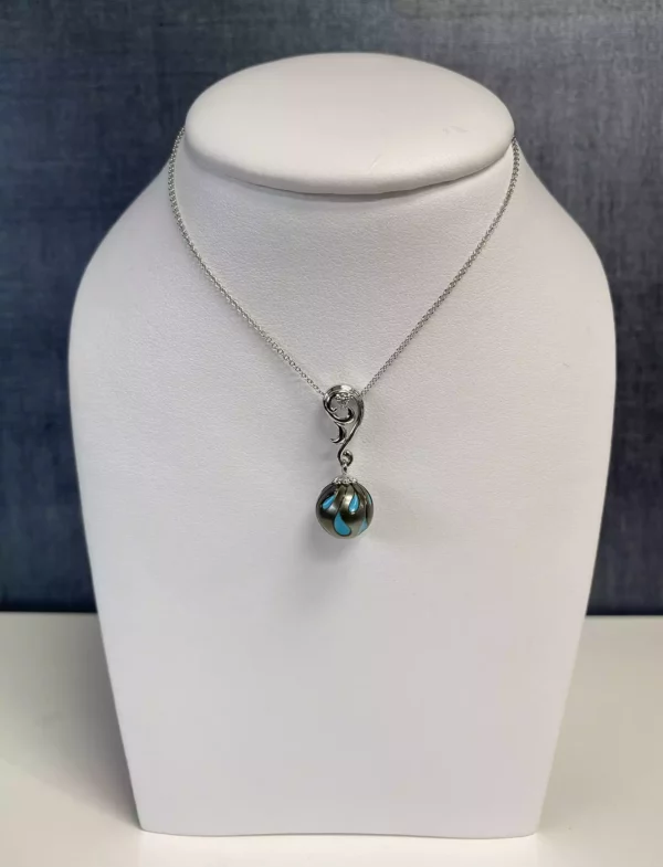 Turquoise, Pearl, and Diamond Necklace in White Gold