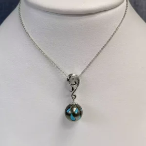 Turquoise, Pearl, and Diamond Necklace in White Gold