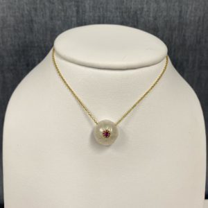 Pearl with Ruby Necklace in 14k Yellow Gold