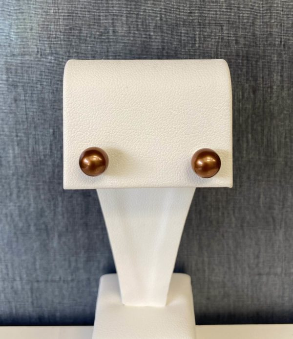 Brown Pearl Studs in 14k Yellow Gold