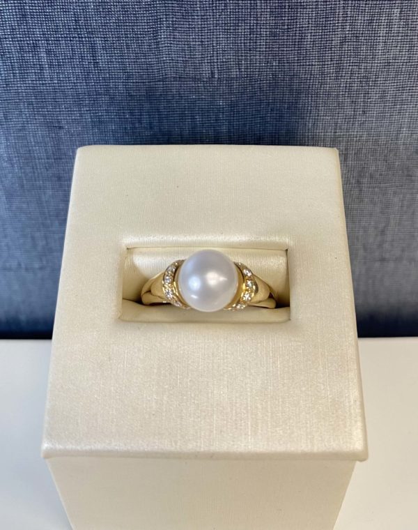 Pearl and Diamond Ring in 14k Yellow Gold - Artistry