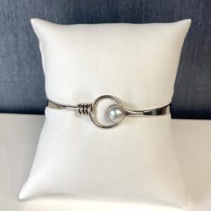 Sterling Bangle Bracelet with Pearl Clasp