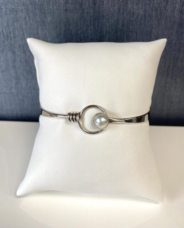 Sterling Bangle Bracelet with Pearl Clasp