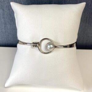 Sterling Bangle Bracelet with Pearl Clasp