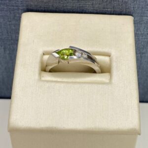 Abstract Peridot and Diamond Ring in White Gold