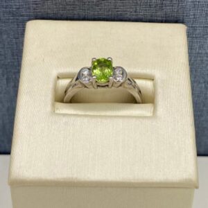 Peridot and Diamond Ring in White Gold