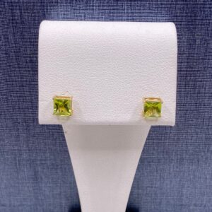 Princess Cut Peridot Studs