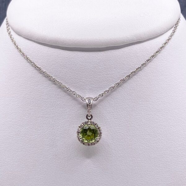 Peridot Necklace with Diamond Halo