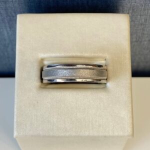 Textured Platinum Gent's Ring with Milgrain Detail