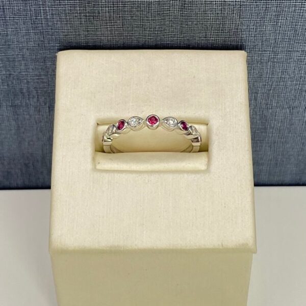 Ruby and Diamond Stackable White Gold Ring