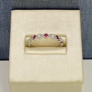 Ruby and Diamond Stackable White Gold Ring