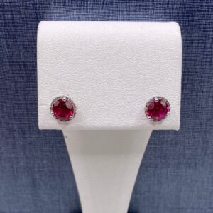 Lab Ruby Earrings with Diamond Halo