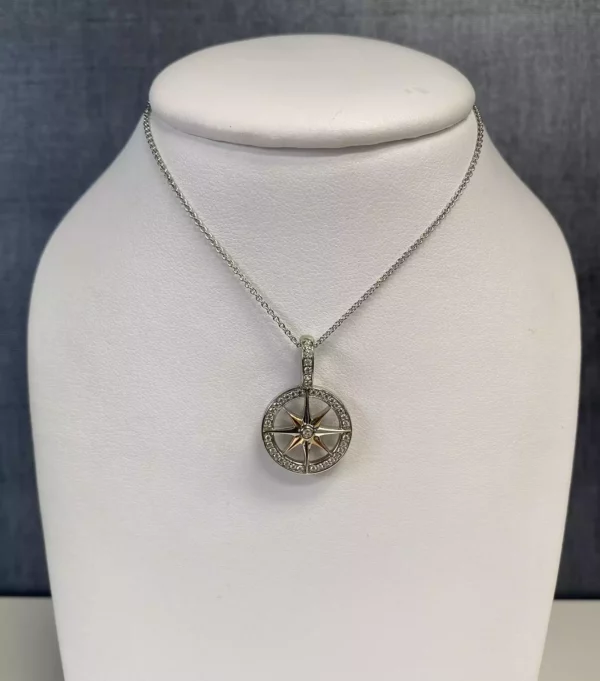 Sterling and Plated Rose Compass Necklace