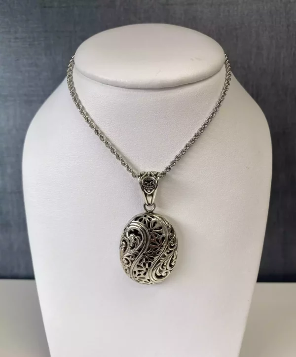 Large Floral Pendant and Sterling Chain