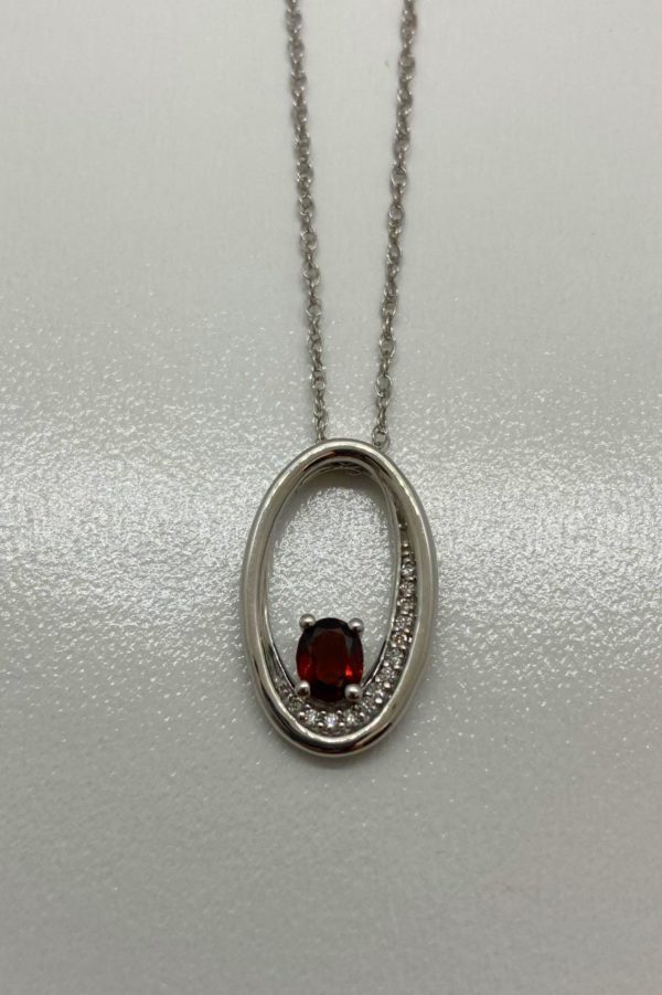 Sterling Silver, Garnet and Dia Necklace