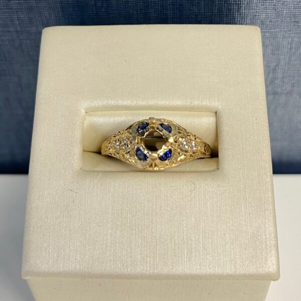 Yellow Gold Diamond and Sapphire Engagement Ring