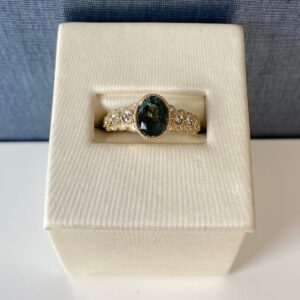 Sap-D03593 Green Sapphire and Diamond Yellow Gold Ring