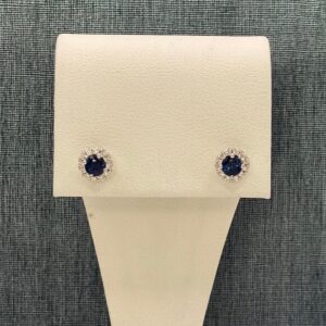 Sapphire Studs in White Gold with Diamond Halo