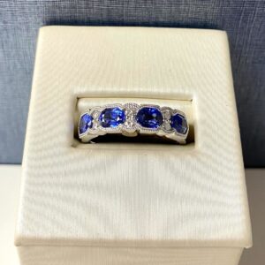 Blue Sapphire and Diamond White Gold Ring