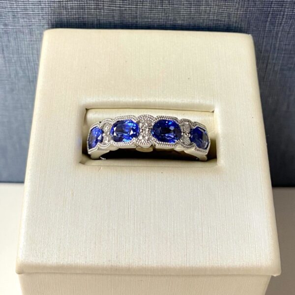 Blue Sapphire and Diamond White Gold Ring