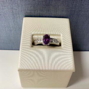 Purple Sapphire and Diamond White Gold Ring