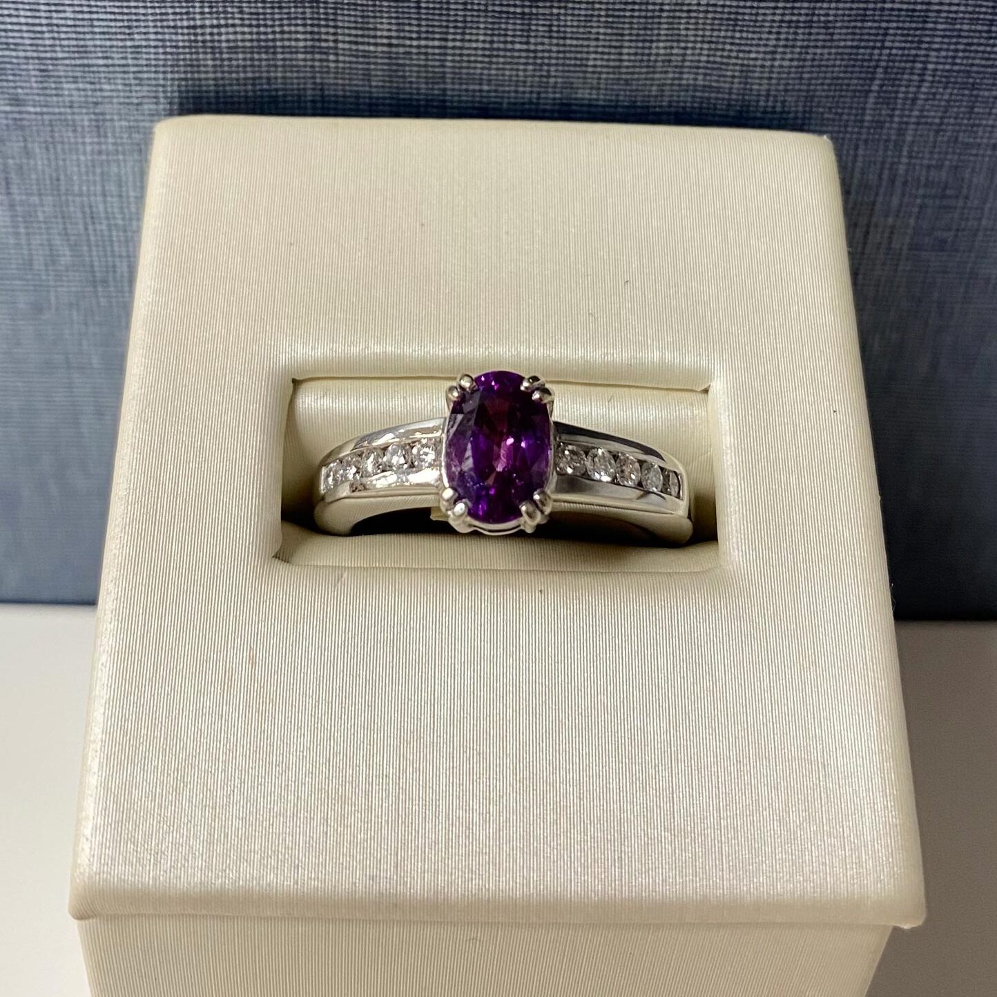 Purple Sapphire and Diamond White Gold Ring