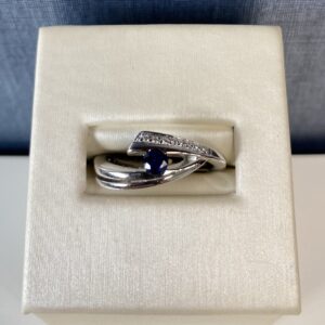 Asymmetrical Sapphire and Diamond White Gold Ring