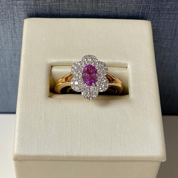 Sapphire and Diamond Floral Rose and White Gold Ring