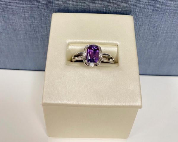 Purple Sapphire and Diamond White Gold Ring